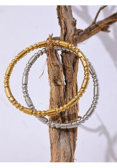 Novahub Gümüş Boncuk Bilezik, Su Geçirmez, 57mm Paslanmaz Çelik, Kadın Bileklik, Yeni Gümüş Model, Yüksek Kalite/ Gümüş