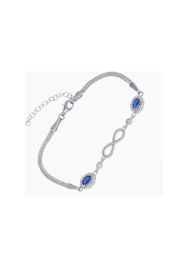 Nagiss Sonsuzluk Model Oval Lacivert Zirkon Taşlı 925 Ayar Gümüş Kadın Bileklik
