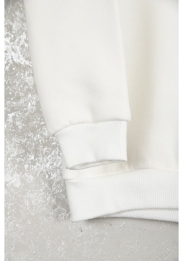 Çocuk Kobe Oversize Baskılı Pamuklu Uzun Kollu Bisiklet Yaka Swe Beyaz