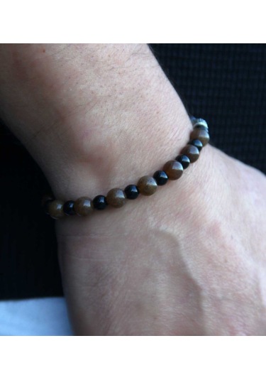 Erkek Doğal Taş Bileklik Oniks Akik Hematit Taşı Oaheb2 Kahverengi