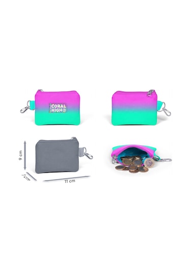 Coral High Pembe Su Yeşili Renk Geçişli Bozuk Para Çantası - Kız Çocuk