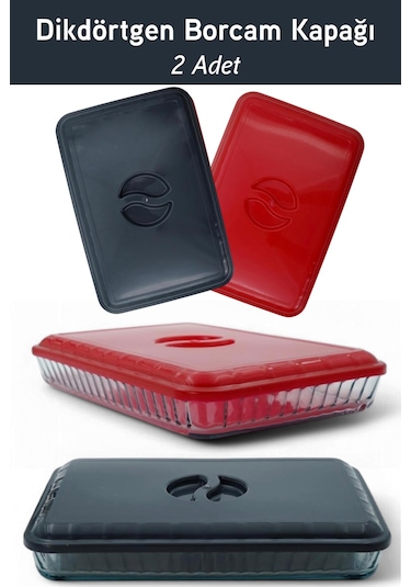 İronika Plastik Borcam Kapağı Dikdörtgen Antrasit Kırmızı 2 Adet Kırmızı - Siyah