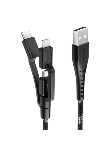 C89 Nyloflex 3in1 1.5m 3a Usb To Type-c / Lightning / Micro Hızlı Şarj Kablo - Siyah