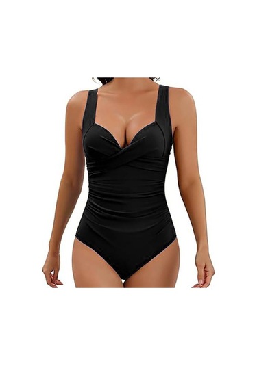 Kadın Monokini V Yaka Askılı Kolsuz Tek Parça Mayo Ayarlanabilir Askılı Sırtı Açık Yüksek Bel Mayo Siyah