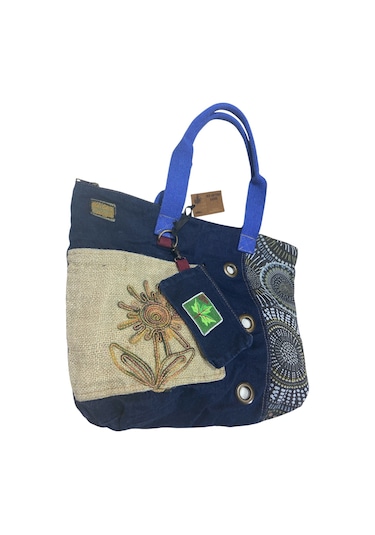 Vintage Salaş Çok Renkli Orta Boy Günlük Seyahat Gezi Omuz Çantası 36cmx34cm Bej