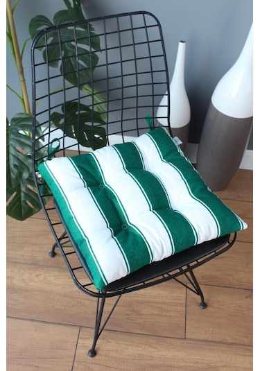 Altınpamuk Altınpamuk Beta Pofidik Yeşil Beyaz Sandalye Minderi Bağcıklı 40X