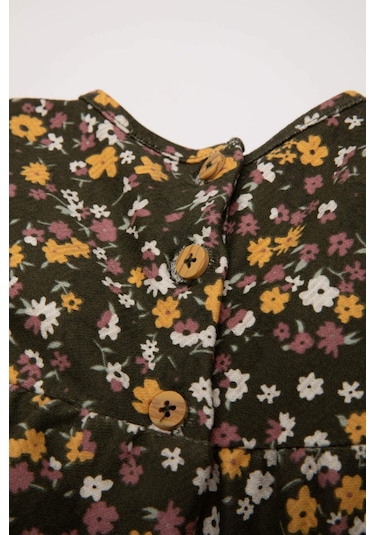 DeFacto Kız Bebek Desenli Uzun Kollu Elbise D5634A524WNKH158 Haki