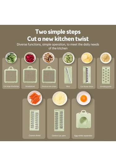 Teltree Ev Ofisi Mutfak Yeşil El Kesici, Potato Patates Havuçu Ispanak Kıyma, Dilimleme, Kırpma, Parçalama, 9 Farklı Bıçaklı, El Koruyucu, Sulama Separatorlu, 29.5cm, Abs+pp+paslanmaz Çelik