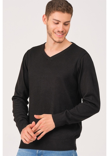 V0002 Dewberry Erkek V Yaka Kazak-siyah Siyah