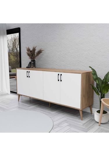 1676 Hera ( Ahşap Ayaklı ) Modern Konsol Sepet - Beyaz 180 CM