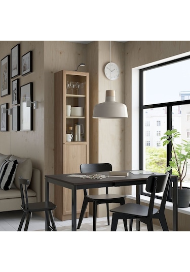 Cam Kapaklı Kitaplık, Meşe Görünümlü, 40x30x202 Cm Abanoz