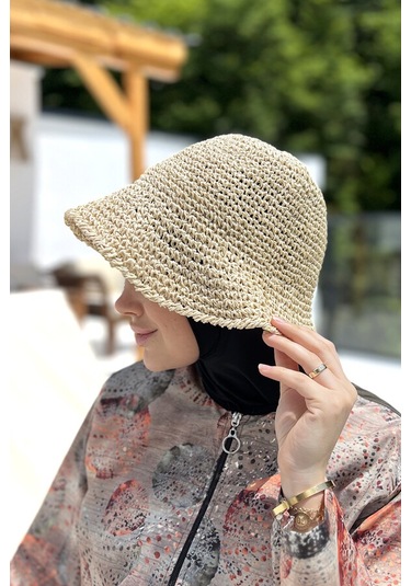 El Örgü Hasır Şapka Rş-83 Bej Bej