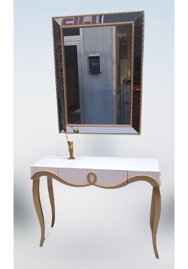 Dresuar CNC Kabartma Model Hayal Ayna Gold beyaz Uyumu Ahşap MDF Kayın Ayak El yapımı beyaz