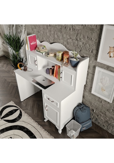 Kznhome Kartopu Çalışma Masası, Bilgisayar Masası - Tamamı 1. Kalite Mdf Beyaz