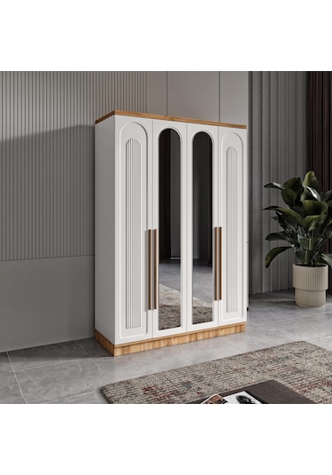 Flora 4 Kapaklı Aynalı Komple Mdf Gardırop - Elbise Dolabı