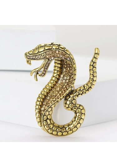 Ganzhoushop Yılan Trendy Rhinestone Red2201 Pimleri Parti Ofis Multı Multı Kobra Kadınlar İçin Şık Emaye Broş Qg Çok Renkli