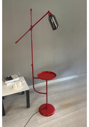 Windy Kırmızı Gövde Füme Cam Lambader Tepsili Makas Gövde Modern Oturma Odası Füme