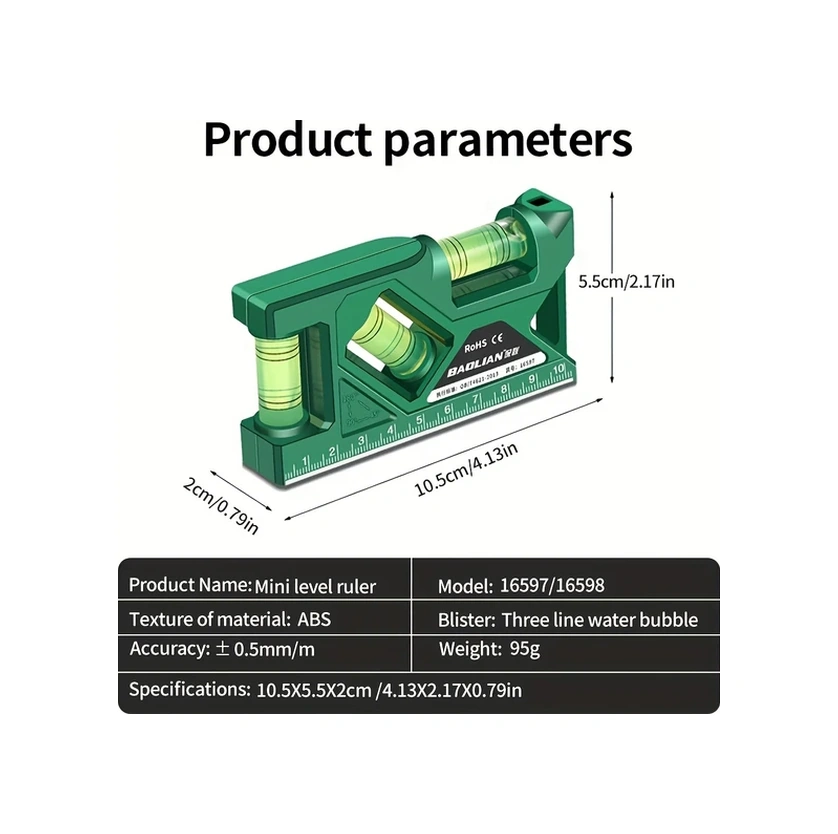 Willowhaven Yeşil 105mm Manyetik Terazi, Yüksek Hassasiyetli 3 Kabarcık Göstergeli, Darbe Dayanımlı Abs Ölçüm Aleti