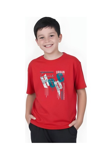 Hope Baskılı Erkek Çocuk Yuvarlak Yaka Kısa Kollu T-shirt Kırmızı