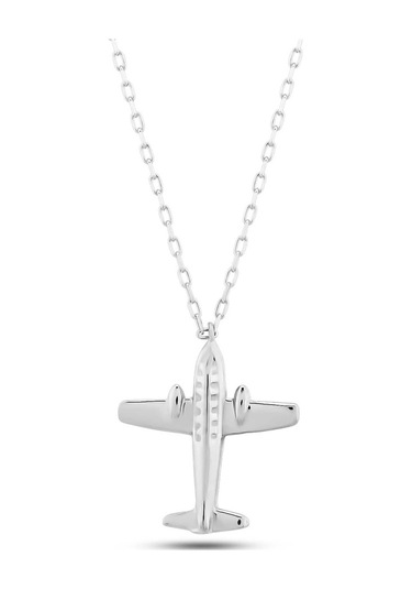 925 Ayar Gümüş Uçak Kolye, Beyaz 77170769