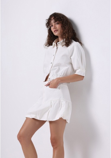 Colins Balloon Skirt Düz Fermuarlı Kadın Beyaz Etek Cl1074980 Q1.v1 Dn44345 Denim