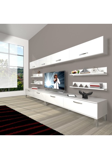 Decoraktiv Eko 360y Slm Krom Ayaklı Tv Ünitesi Tv Sehpası Parlak Beyaz