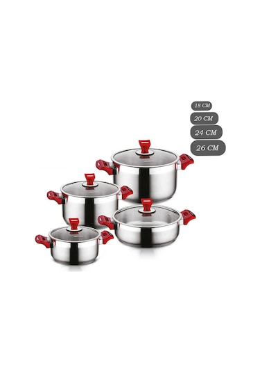 Hascevher Yaprak 8 Parça Cam Kapaklı Çelik Tencere Takımı