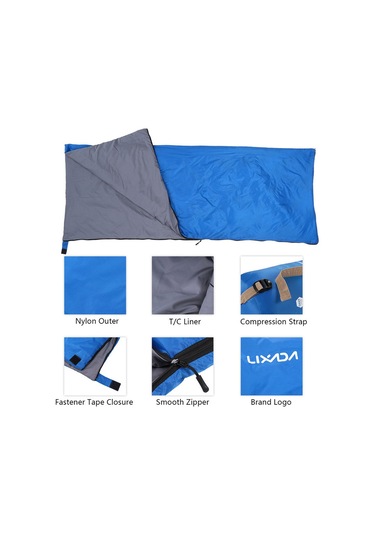 Lixada 190 75cm Açık Zarf Uyku Tulumu Kamp Seyahat Mavi