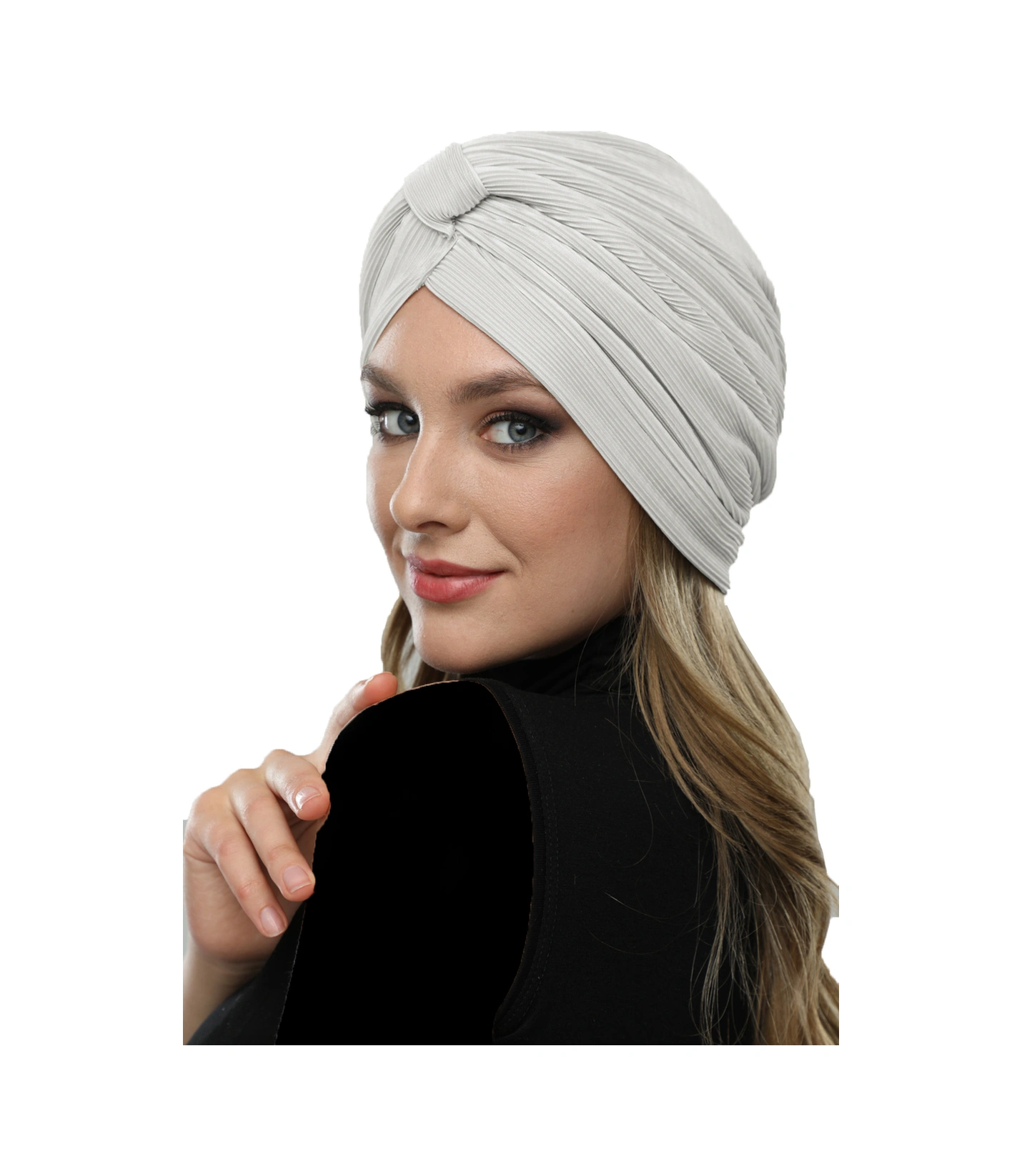 Çapraz Plise Bantlı Astarlı Krem Hazır Türban Tesettür Havuz Bonesi Krem