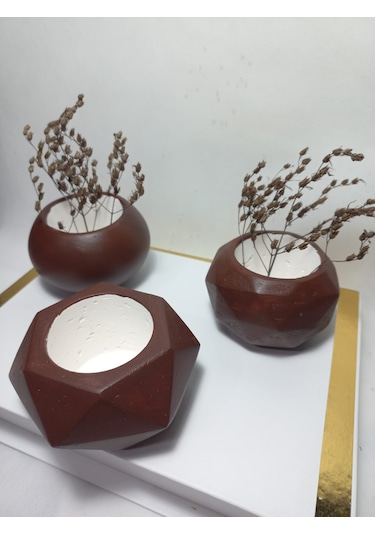 Dekoratif Chocolate Kahve Saksı 3'lü Set - Kaktüs/sukulent Saksısı,çiçeklik Seti -
