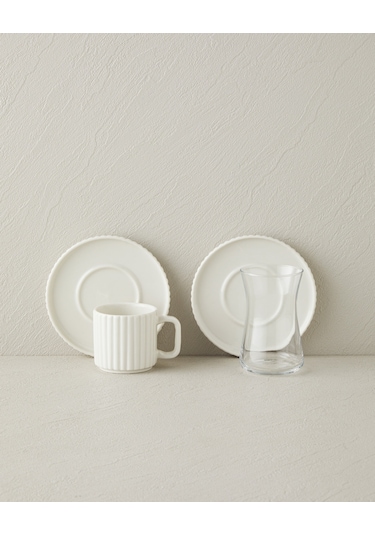 English Home Lunara Porselen 18 Parça 6 Kişilik Çay-kahve Takımı 170-90 Ml Beyaz Beyaz