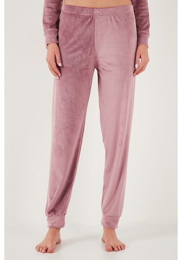 Lela Regular Fit Yumuşak Dokulu Kadife Bayan Pijama Takımı 6094200W4 Pudra