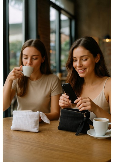 Müslin Dolgulu Doğal Makyaj Çantası Kozmetik Organizeri 20x15 Cm - Ztmcanta