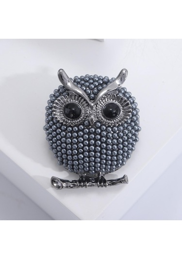 Magideal Suntek Kuşlar Broş Pin Moda Alaşım Inci Baykuş Doğum Mavi