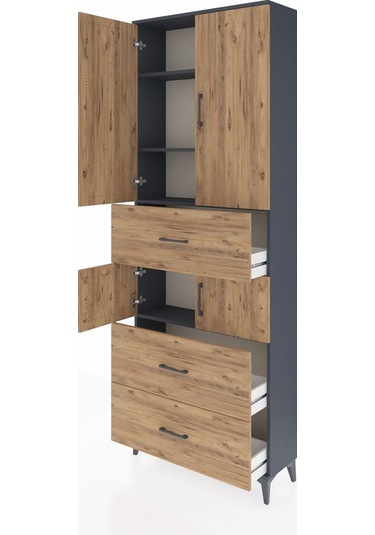 Arges Dolap 4 Raflı 3 Çekmeceli 4 Kapaklı 88x30x243 Antrasit-çam Antrasit