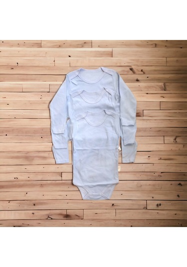 Çıtçıtlı Bebek Body Zıbın Uzun Kollu Pamuklu Fitilli Mavi 3 Adet Mavi