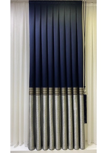 Takım Fon Perde Lacivert-gri 2 Kanat Fon+aksesuar Lacivert