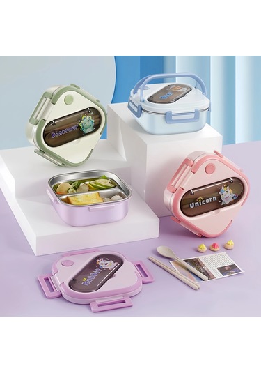 Paslanmaz Çelik Çocuk Yemek Kutusu Öğrenciler Sandviç Meyve Gıda Yeşil