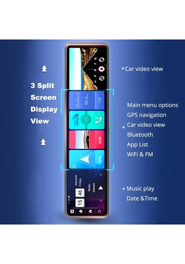 Wevolt 4g Hb-20-3 64 Gb 12 İnç Dokunmatik Ayna Kamera Android Uzaktan İzlemeli 1080p Ön Arka Araç Kamera.