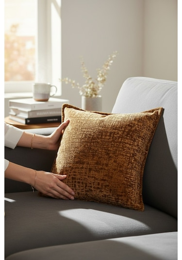 Kırlent İthal Kadife Kumaş 3'lü Set - Yumuşak Dokulu Dekoratif Özel Tasarım Kırlent Kılıfı Kiremit