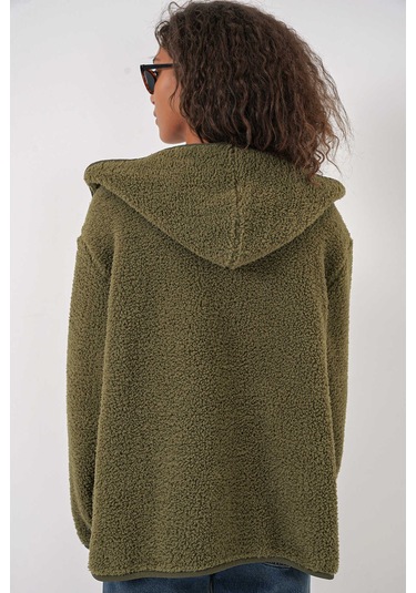 Gabria Kapüşonlu Fermuarlı Hırka Haki