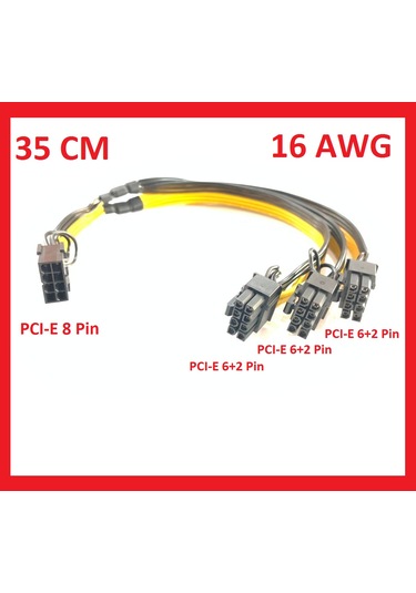 8 Pin 3 Port Erkek Ekran Kartı Güç Çoklayıcı Kablo Pcı-e Molex Dönüştürücü Kablo 16awg Sarı