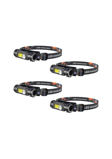 Monyee 4'lü Paket Led Şapka Feneri - Çift Işık Modu, 180 Döner, Su Geçirmez, Dahili Batarya Siyah