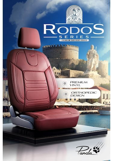 Bordo - Bordo Panda Rodos Serisi Deri Ortopedik Oto Koltuk Kılıfı - Tam Set