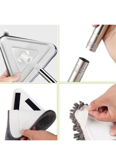 Zmc Bilişim Teleskopik Saplı 150 Cm Üçgen Mop Cam Duvar Tavan Fayans Parke Temizleyici Mop