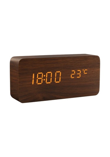 Çalar Saat Led Ahşap Saat Masası Ses Kontrolü Dijital Ahşap Umut Brown
