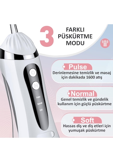 Valkyrie Şarj Edilebilir Diş Protez Bakım Ağız Duşu 4 Başlıklı Taşınabilir 1. Kalite Beyaz