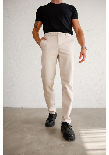 Braccas Erkek Armürlü Slim Fit Bej Pantolon Bej