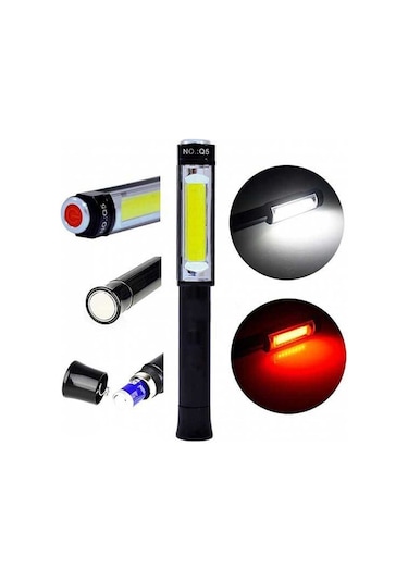 Q5 Pilli Mıknatıslı Cob Led Çalışma Tamir Kırmızı Işık El Feneri
