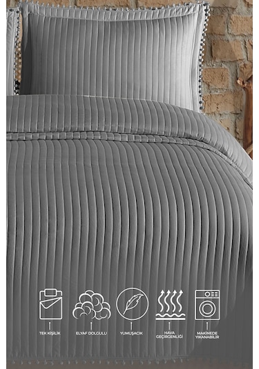 Elart Florita Yatak Örtüsü Seti Tek Kişilik 180x240 Cm Gri Gri